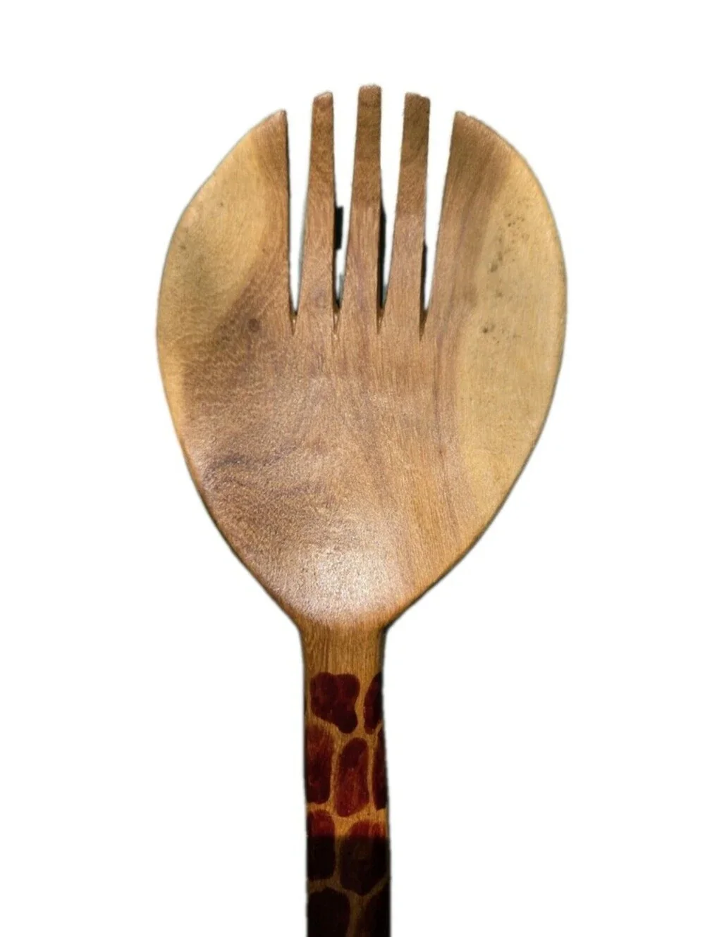 Hand Carved Wood Giraffe Salad Spoon & Fork Utensil Set